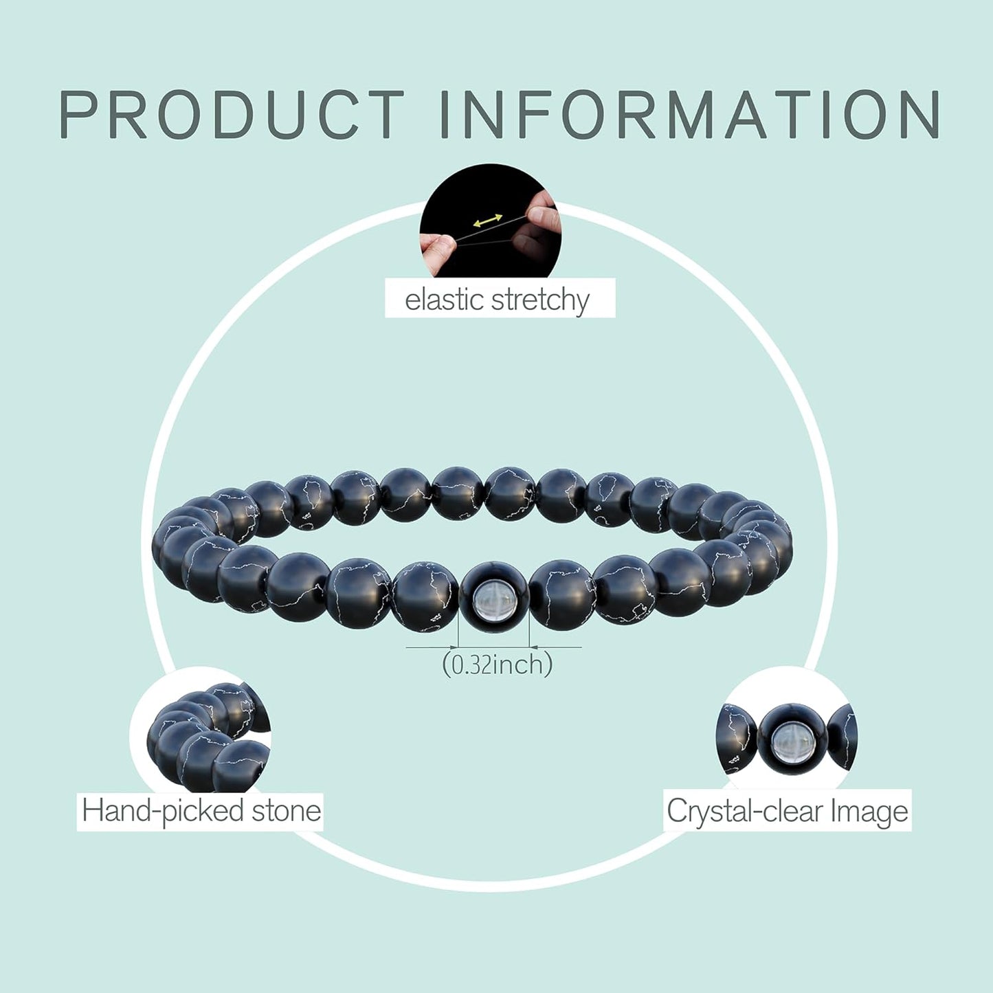 EMIRISTIC Custom Photo Bracelet - Personalized Picture Natural Stone Cuban Chain Bracelet - Any Special Day Gifts