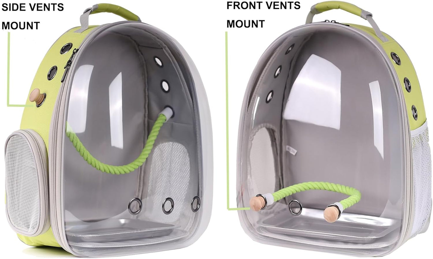 Bird Travel Backpack Carrier, Clear Bubble Window Transport Backpack for Birds, Space Capsule Astronaut Liked Vet Carry Book Bag for Parakeet Parrot (M-YEL, Clear Bubble)