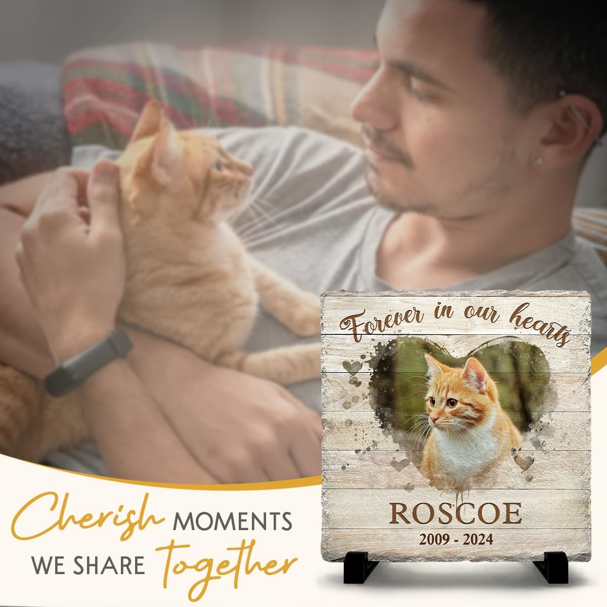 Custom Memorial Stones for Cats - Memorial Square Stone for Cat - Sentimental Rock Gifts for Cat Owners - Pet Cemetery Markers in Loving Memory