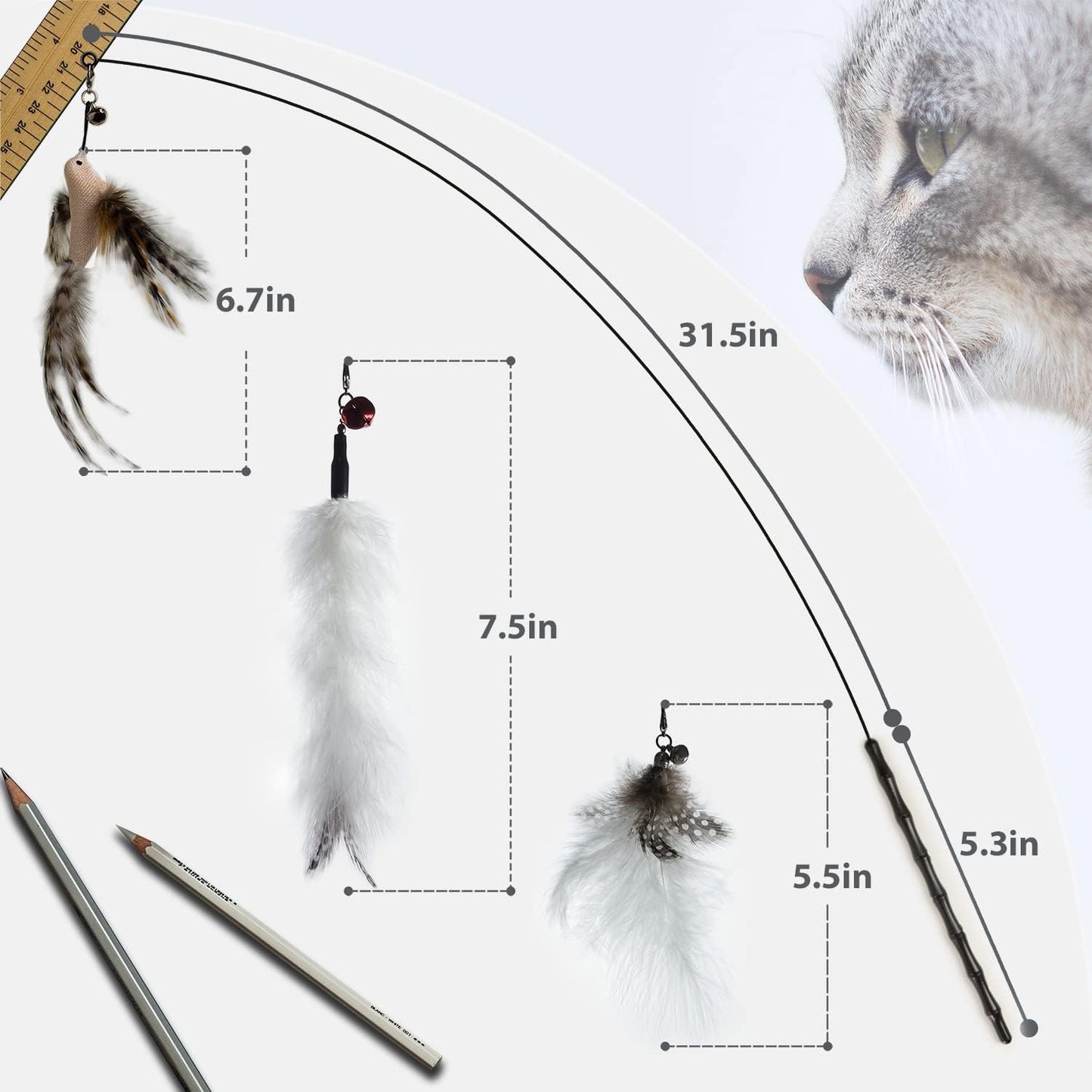 Cat Feather Toys - Interactive Wand & Teaser Set, Indoor Kitten Play & Exercise