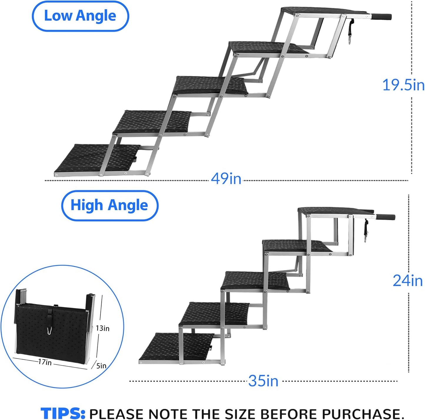 Niubya Portable Folding Dog Stairs for Cars, SUVs, Trucks - Lightweight Pet Ramp for Large Dogs with Non-Slip Surface - Reinforced Steps Support Up to 200 lb, 5 Steps