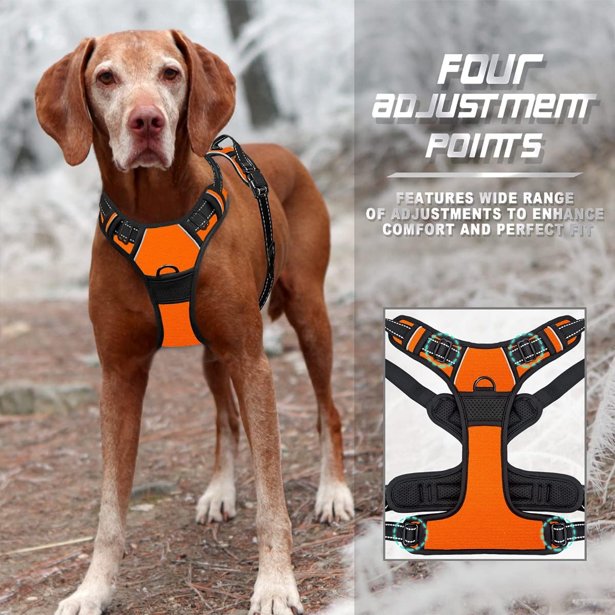 BARKBAY No Pull Dog Harness Front Clip Heavy Duty Reflective Easy Control Handle for Large Dog Walking(Orange,L)