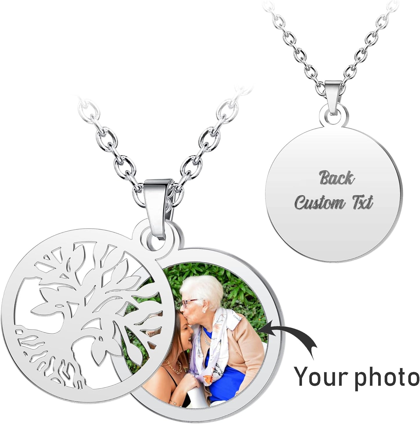 CharmSStory Personalized Photo Necklaces Custom Engraved Name Necklace Memory Keepsake Picture Necklace Pendant Customized Gifts for Women Men