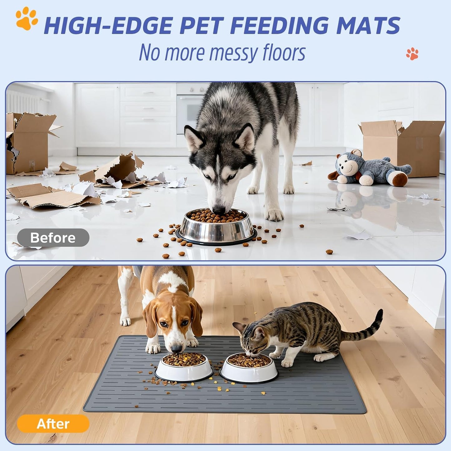 Large Dog Mats for Food and Water, 40"x30" Waterproof Pet Food Mats for Floor Nonslip Silicone Bowl Mats with Raised Edges