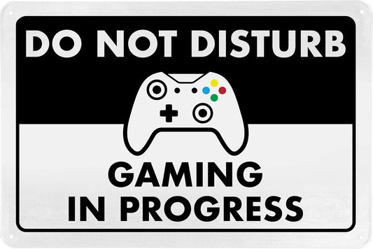 Do Not Disturb Gaming In Progress - Metal Gaming Sign - 8" x 12" - Bedroom Sign Decor, Cool Gaming Room Decor - ENVISIONED Signage