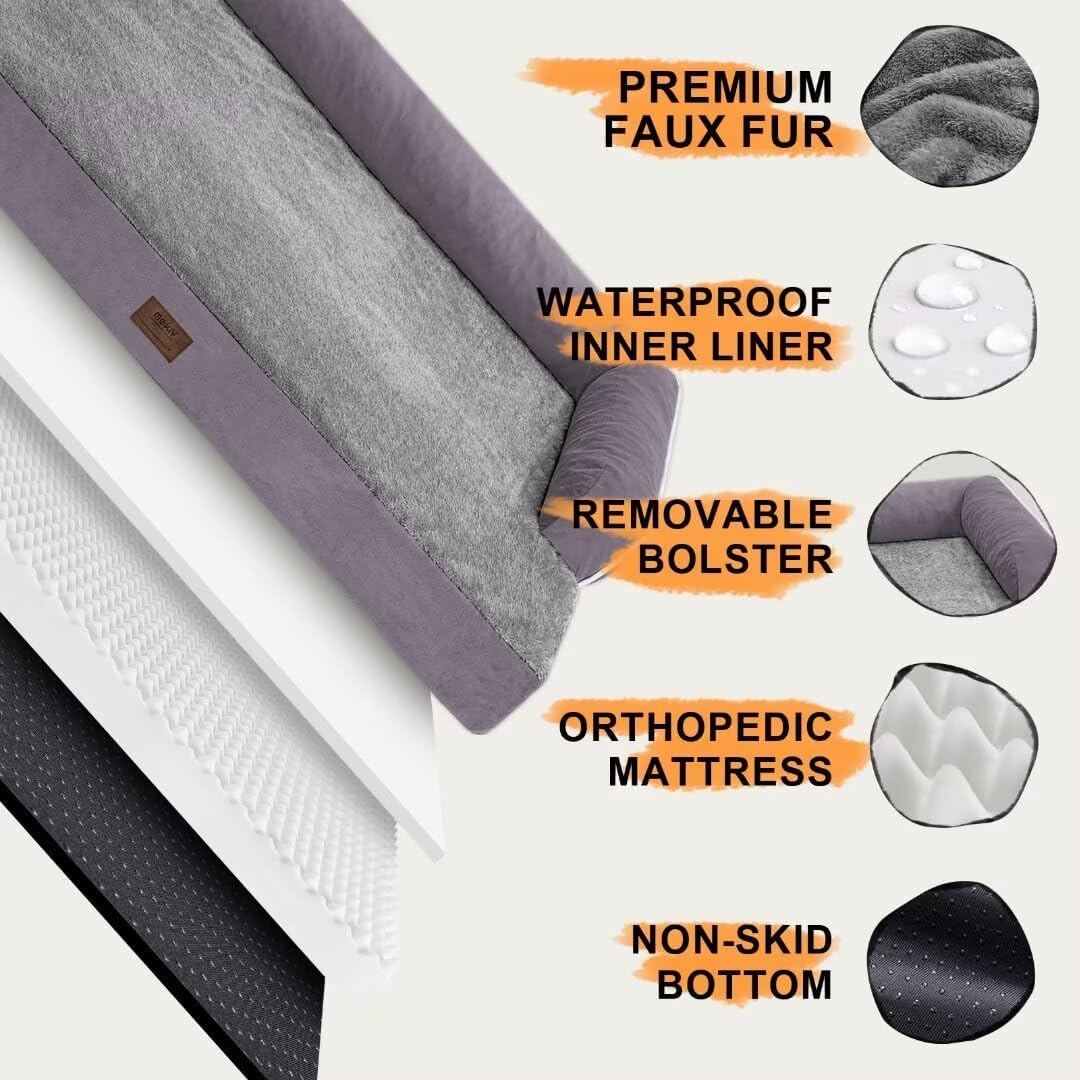 Orthopedic Large Dog Bed Washable, Dog Beds with Washable Removable Cover, XLarge Orthopedic Sofa for XLarge Dogs, Waterproof Pet Beds and Non-Slip Bottom, Extra Purple Large Pet Bed