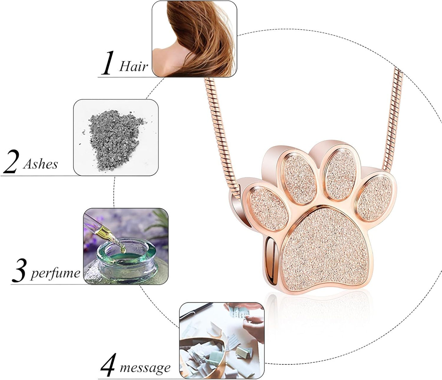 Pet Urns For Dogs/Cats - Pet Ashes Necklace - Paw Print Urn Necklace with Mini Keepsake Urn Memorial Ash Jewelry