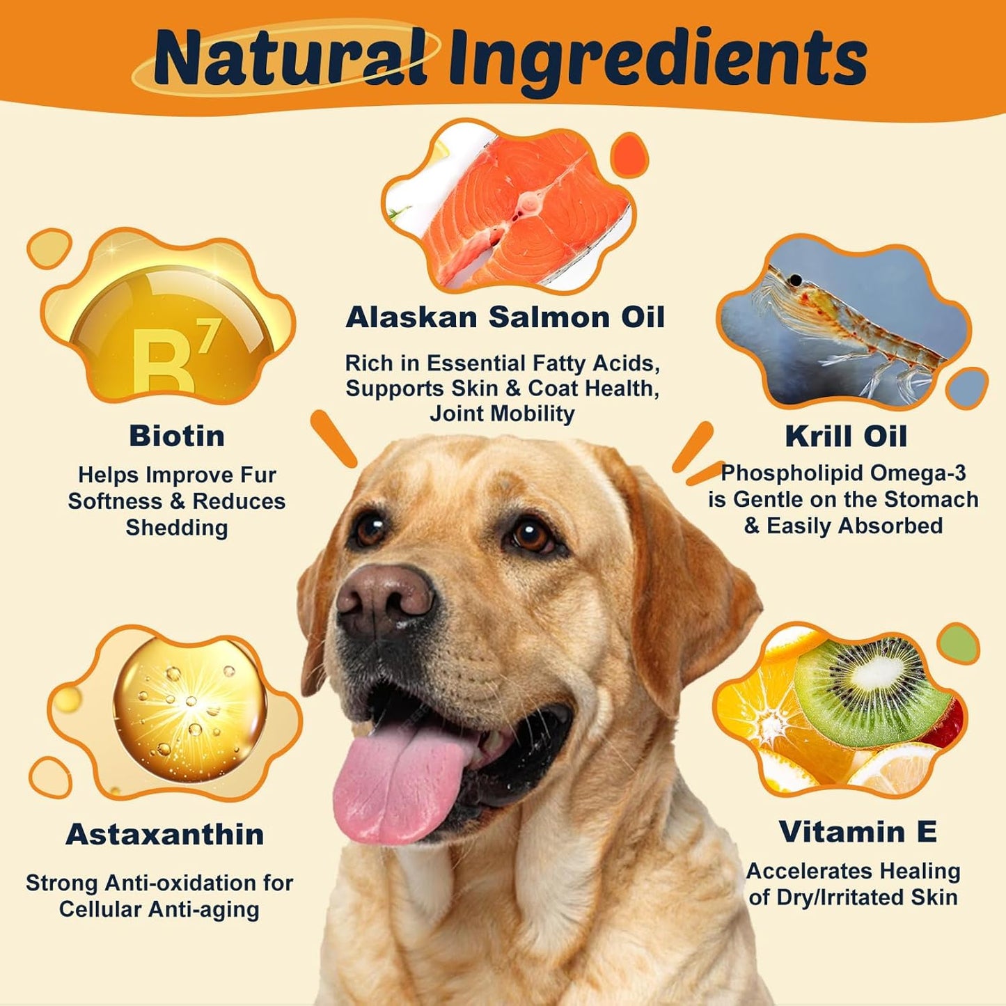 Omega 3 Fish Oil for Dogs, Salmon Oil for Dogs with EPA & DHA for Skin & Coat Health, Itch & Allergy Relief, Dog Shedding, Hot Spots Treatment, Joint Support, with Astaxanthin & Vitamin E