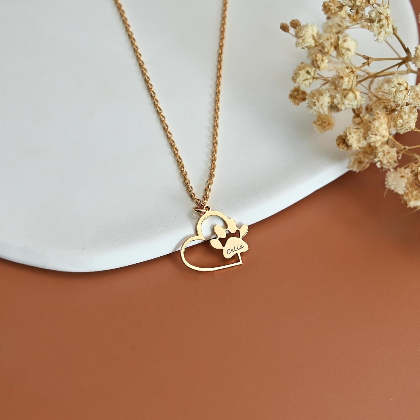 Customized Paw Print Necklace Personalized Pet Name Necklace Custom Engraved Dog Cat Paw Pendant Necklace Pet Memorial Gift for Pet Lovers