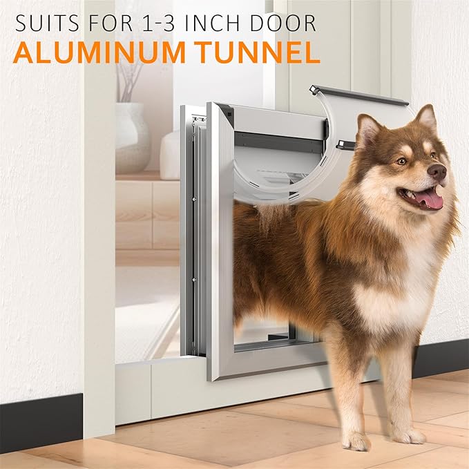 [Classicmacher] Heavy Duty Doggie with Two Sliding Lock Panel, Aluminum Large Dog Door for Exterior Door, Magnetic Double Flaps for X-Large and Large Dog Up to 200LBS(X-Large,Silver)