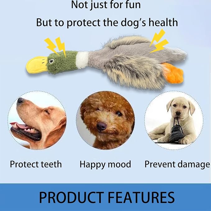 No Stuffing Toys 3 Pack, Squeaky Dog Toys for Large Dogs, Plush Toys for Aggressive Chewers, Indestructible Crinkle Paper Duck Dog Toy, Puppy Chew Toys for Teething (Soft Plush)