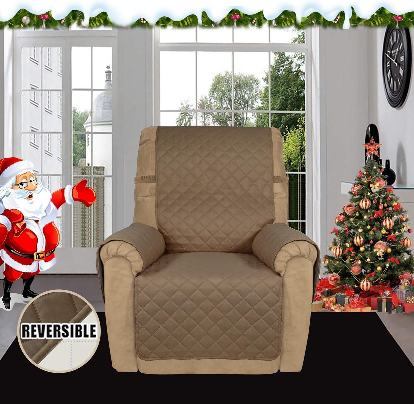 Easy-Going Recliner Sofa Slipcover Reversible Sofa Cover Water Resistant Couch Cover Furniture Protector with Elastic Straps for Pets Kids Children Dog Cat (Recliner, Camel/Ivory)