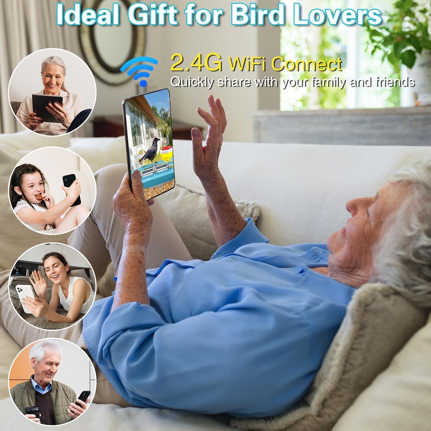 TayePin Bird Feeder with Camera Solar Powered & AI Identify 10,000+ Birds Species, 2.4Ghz WiFi Smart Feeding, 2K HD Live Video for Outdoor, IP65 Waterproof, Instant Arrival Alerts, Bird Lover Gifts