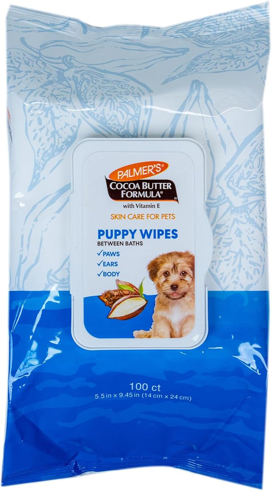 Palmer's Coconut Oil Puppy Wipes for Between Baths - Cocoa Butter Grooming Wipe for Dogs - Paraben & Phthalate Free Bath Towlettes, 100 Count