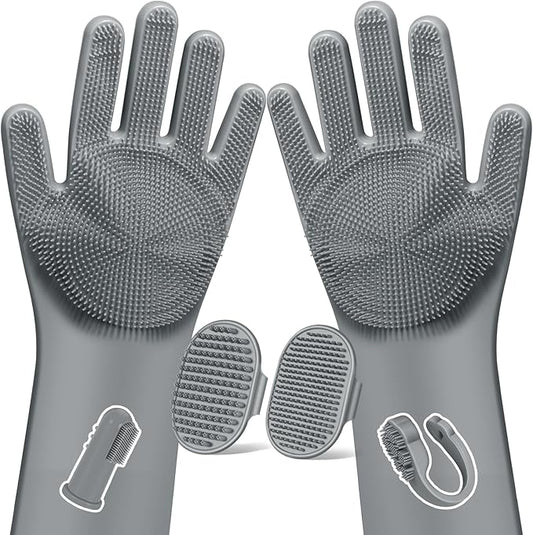6PCS Pet Grooming Kit for Dogs,Cats and Horses | Dog Washing Gloves | Dog Bath Brush | Dog Bath Gloves | Dog Shampoo Brush | Pet Grooming Gloves | Dog Bath Supplies (Grey)