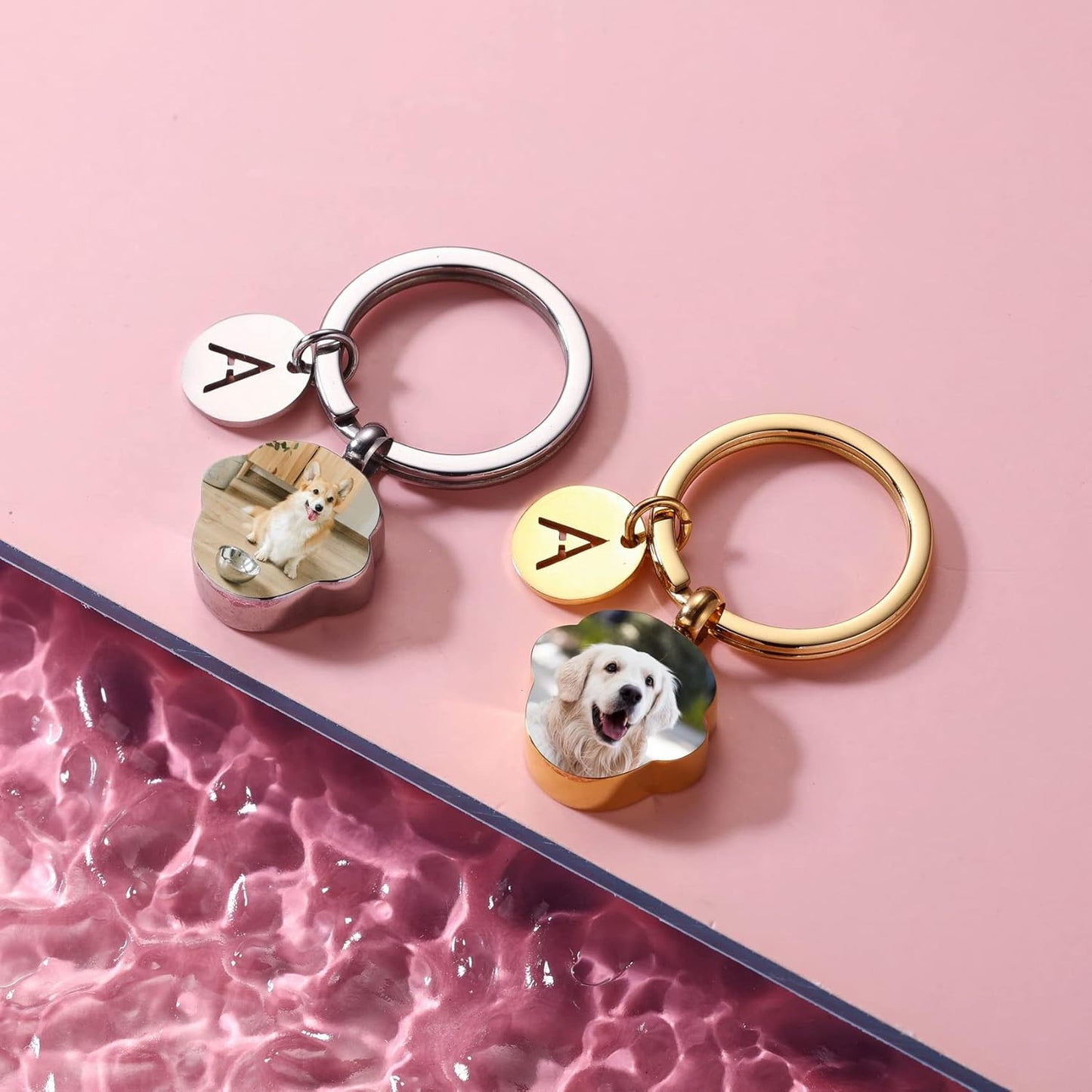 Personalized Cremation Urn Keychain for Pet Human Ashes Custom Photo/Name/Date Dog Cat Paw Print Pendant Stainless Steel Keyring Memorial Keepsake Keychain for Women Men (Style B2)