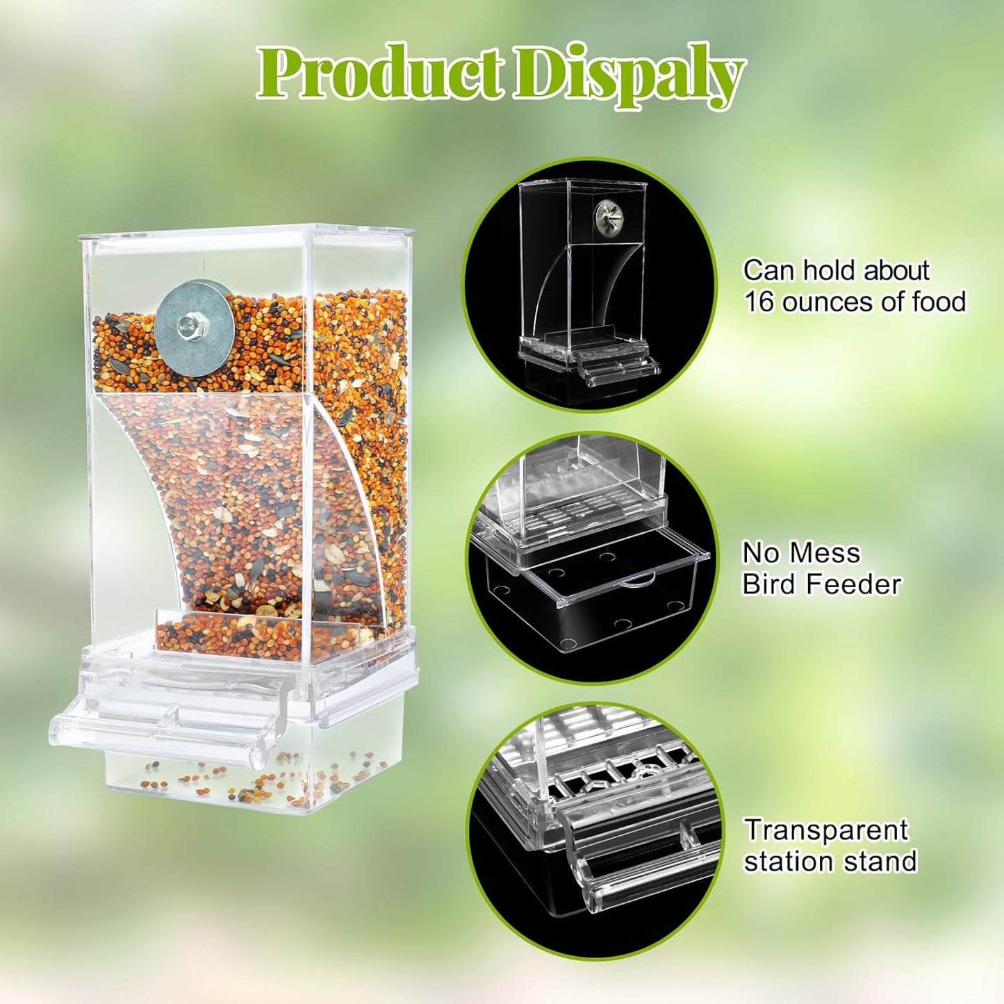 Rypet No Mess Bird Water Feeder Dispenser Set Automatic Bird Feeder Transparent Food Container Cage Acrylic Parrot Feeders Accessories for Small Birds Parrot Cockatoo Canary