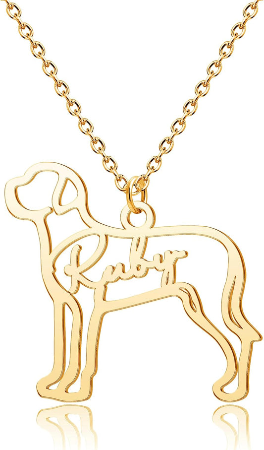 CoolJewelry Custom Dog Breeds Portrait Cat Pet Memorial Name Necklace Dainty Animal Pendant Chain Personalized Jewelry Remembrance Gifts for Dog Lover Women Girls