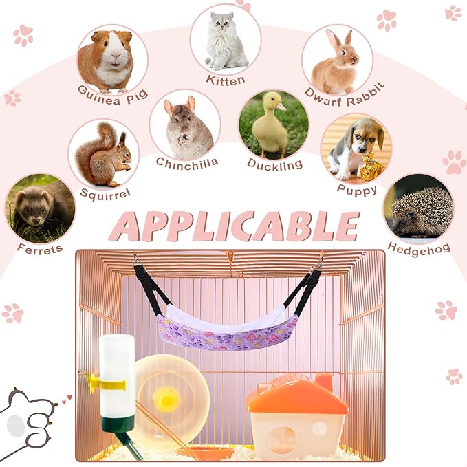 Geelin 4 Pcs Cat Hammock for Cage Hanging Soft Pet Hammock Bed with Adjustable Straps and Metal Hooks Double Sided Bed for Large & Small Cats Ferret Rat Sugar Glider Puppy(Paw,20 x 24 Inch)