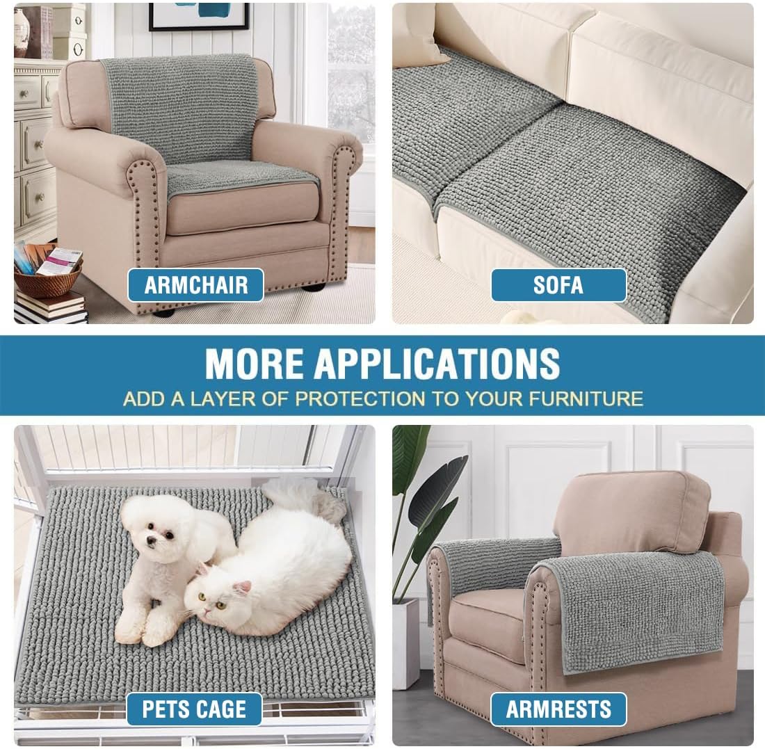 H.VERSAILTEX Plush Chenille Couch Armrest Cover 2 Packs Thick and Soft Sofa Covers Furniture Protector Cover for Pets (27.5" x 27.5", Dove)