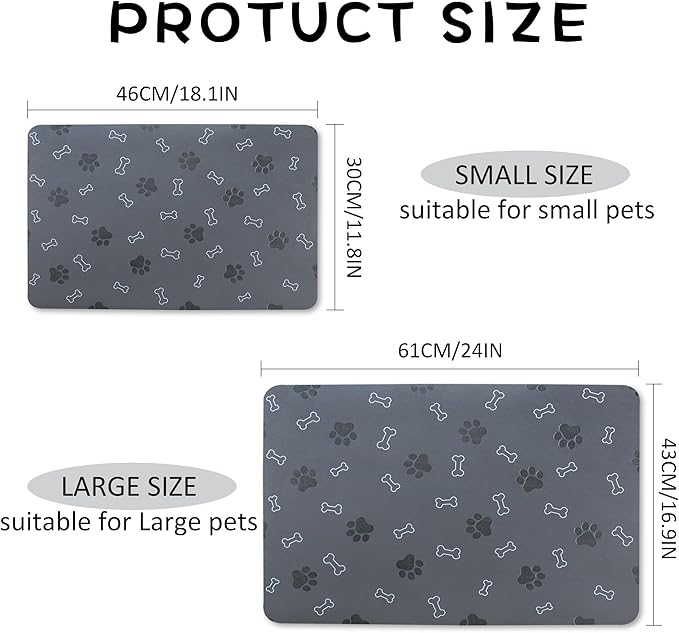 Pet Cat Dog Food Mat Non Slip Mat for Dog Water Bowl Mat Quick Dry Absorbent Cat Feeding Mat, 32 * 17 in, Dark Grey