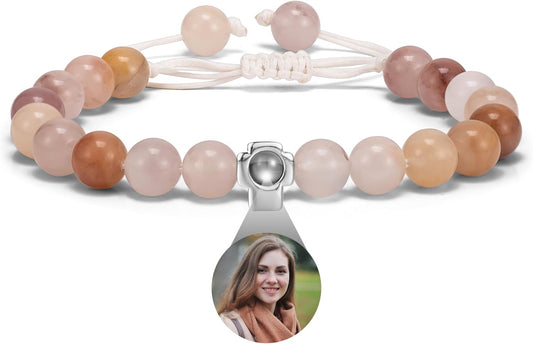 EMIRISTIC Custom Photo Bracelet - Personalized Picture Natural Stone Cuban Chain Bracelet - Any Special Day Gifts