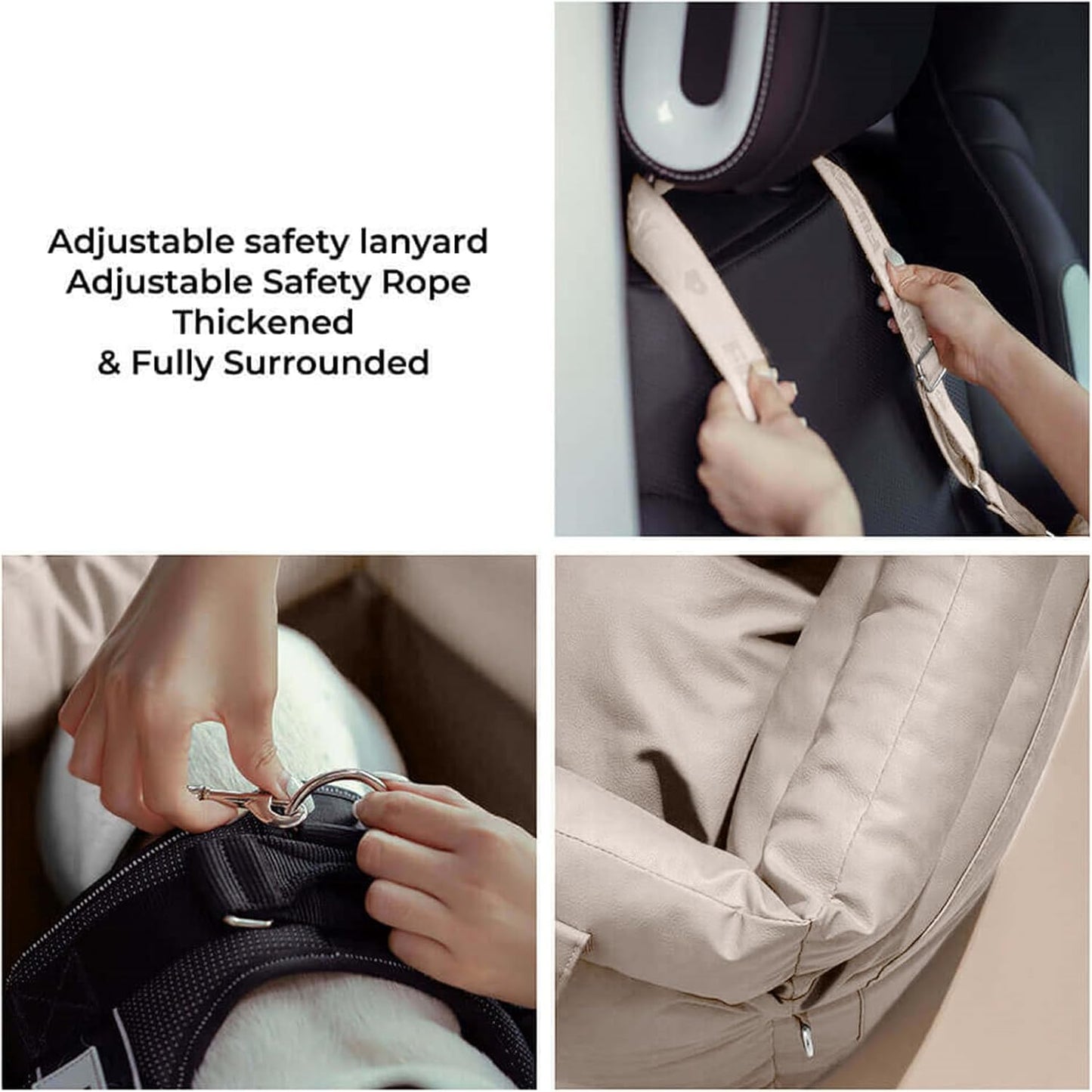 FUNNYFUZZY Dog Car Seat for Small Dogs, Waterproof Dog Car Bed with Storage Pocket, Safety Clip-On Dogs Leash, Detachable Portable Pet Carseat (Light Khaki, 37.4 * 16.5 * 17.7 inches)