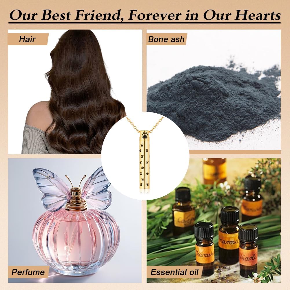 Dog Urn Necklaces for Ashes Paw Cylindrical Cremation Dog Paw Stainless Steel Pet Ashes Pendant for Puppy Pet Memorial Keepsake Jewelry