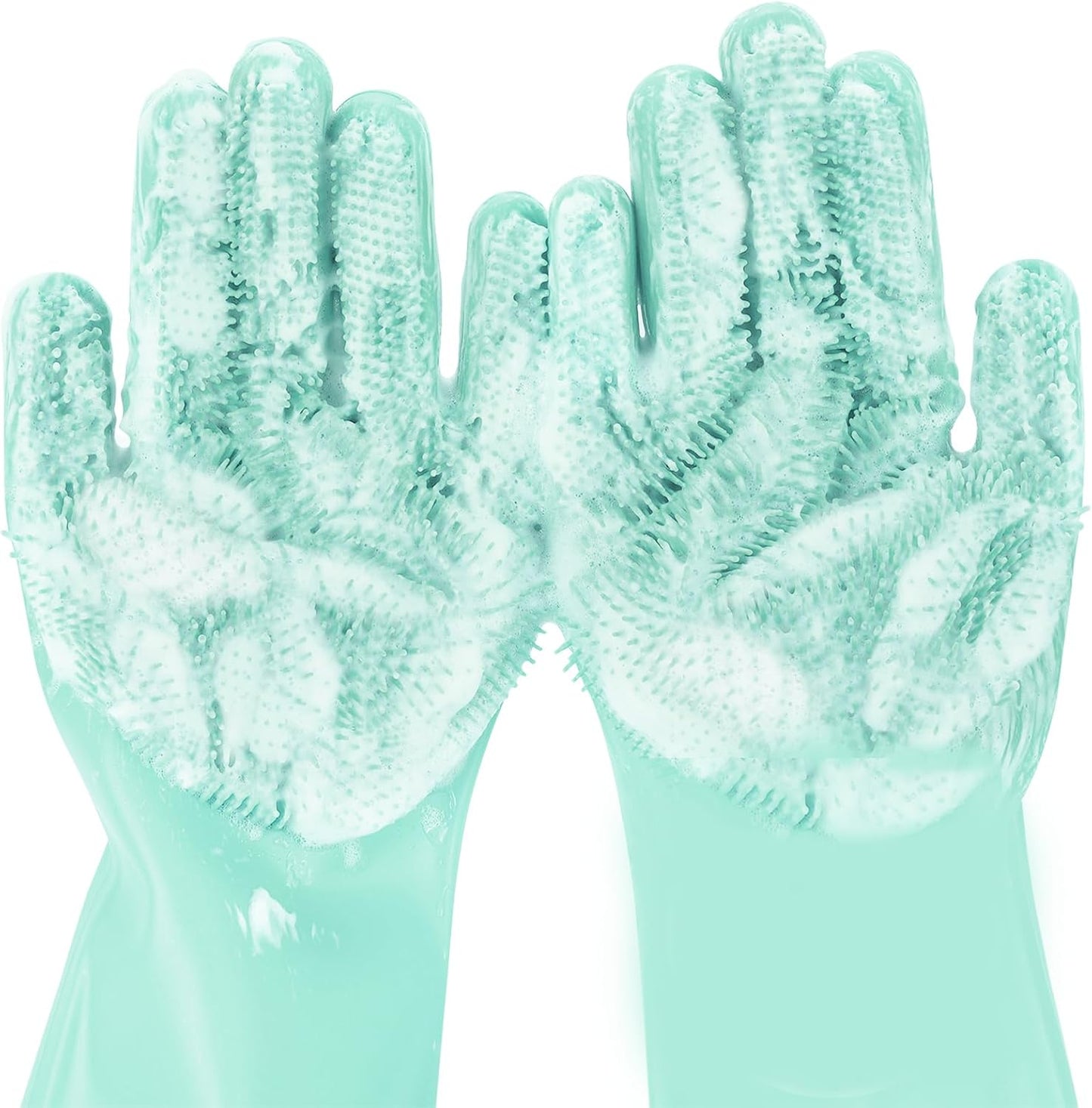 Pecute Heat Resistant Pet Grooming Gloves, Green, with High-Density Teeth, Silicone Bathing and Massaging Gloves for Dogs and Cats