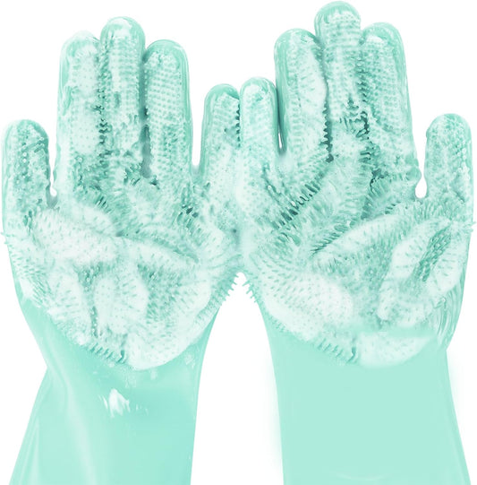 Pecute Heat Resistant Pet Grooming Gloves, Green, with High-Density Teeth, Silicone Bathing and Massaging Gloves for Dogs and Cats