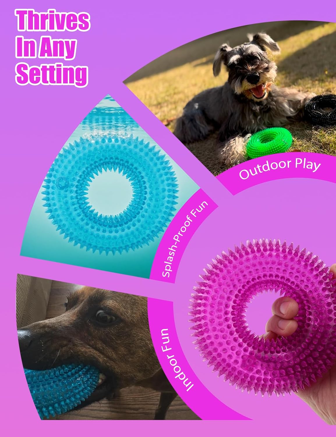 ADUCK Dog Squeaky Chew Toys for Aggressive Chewers, Small Medium Large Dogs Teeth Cleaning Soft Natural Rubber Float Toy for Indoor Outdoor Water Pool, Donut Ring Design 4.92 inch, Crystal Purple