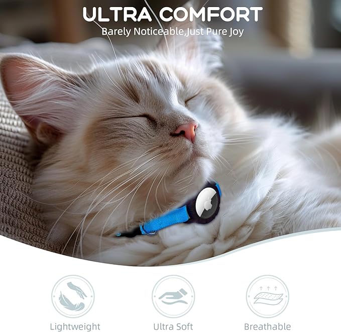 AirTag Cat Collars, Stretchy Collar with Apple AirTag Holder and Bell, Breakaway Ultra Design Elastic GPS Tracking Collars for Cats and Puppies, (7.5-12.5 Inch), Sapphire Blue