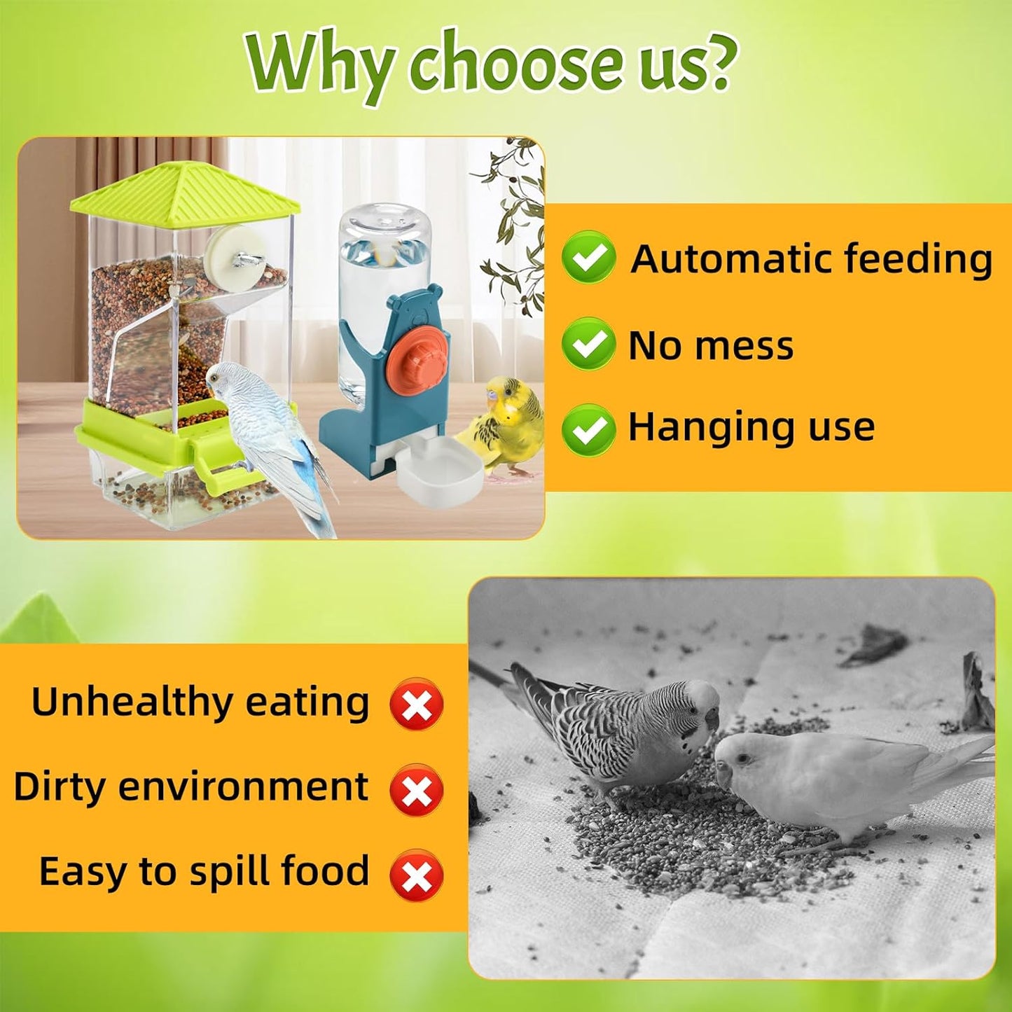 Rypet No Mess Bird Water Feeder Dispenser Set Automatic Bird Feeder for Cage Transparent Food Container for Cage Acrylic Parrot Seed Feeders Accessories for Small Birds Parrot Cockatoo Canary