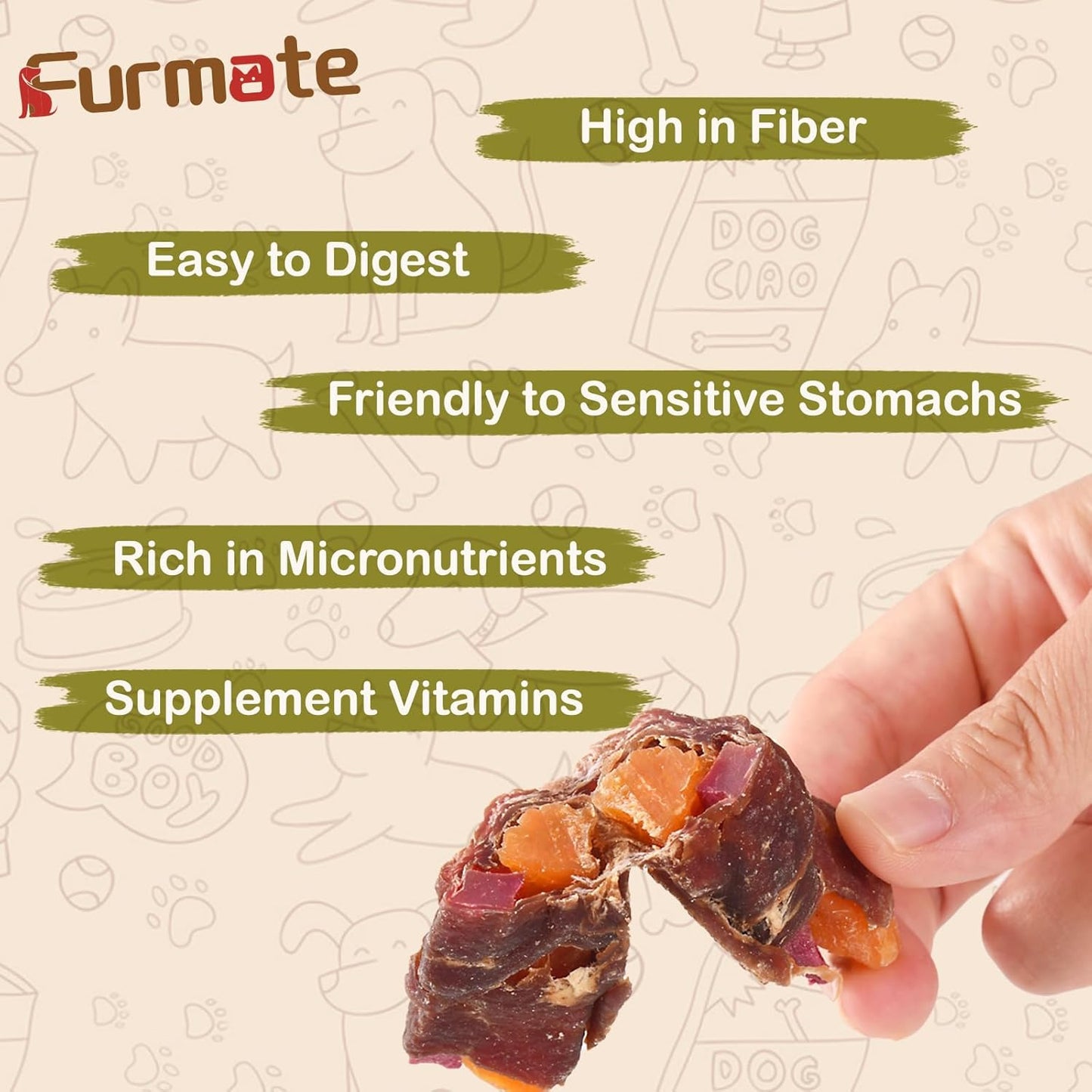 Dog Jerky Treats Duck Wrapped Orange Purple Sweet Potato, Healthy Dog Snacks High Protein Low Fat, Soft Chews Eliminates Tears, Training Rewards Treats for Small Medium Large Breeds,10.58 oz