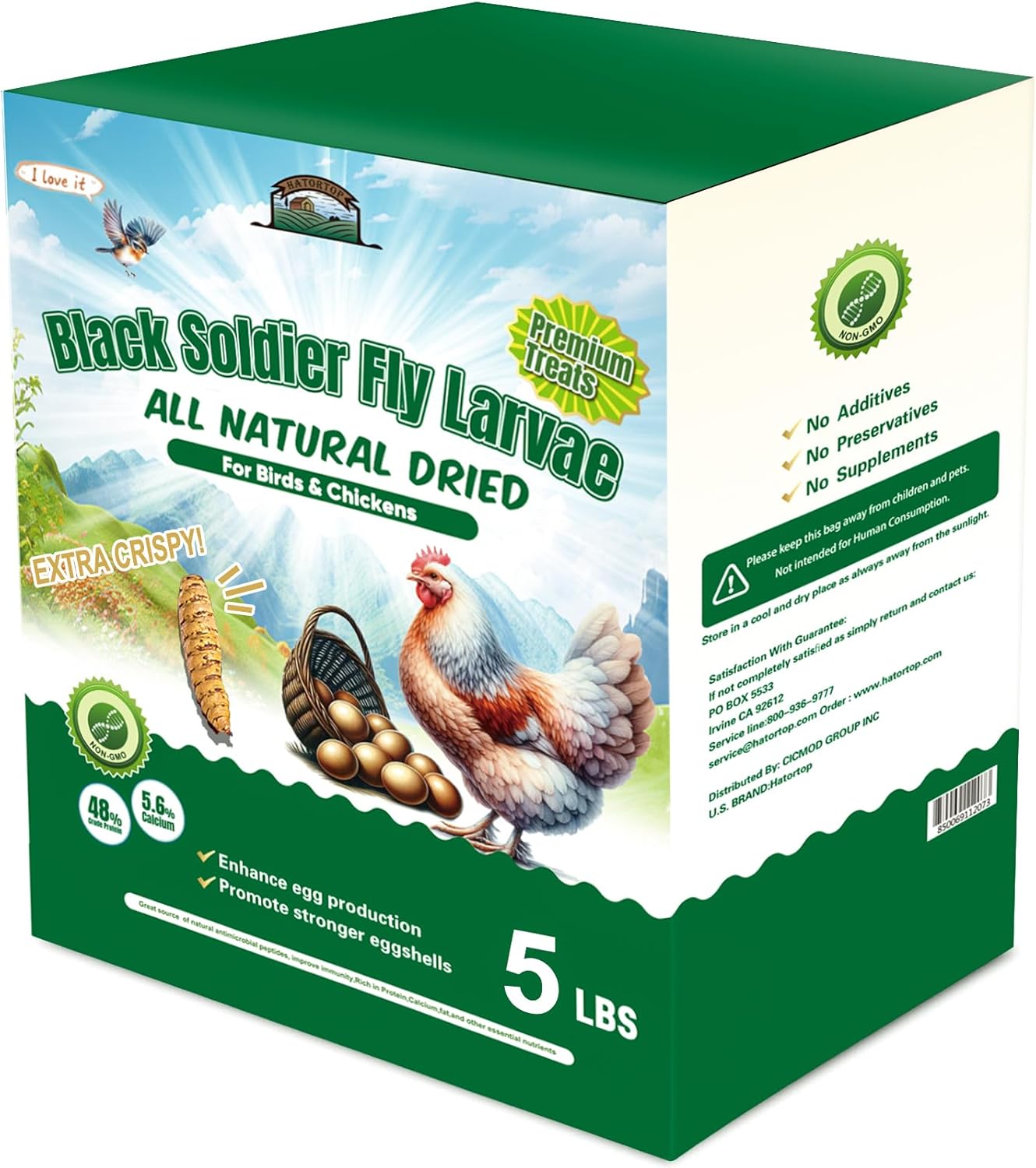 5LB Dried Black Soldier Fly Larvae for Chickens Treats Bulk - Non GMO BSF Larvae 85~180X More Calcium Than Dried Mealworms for Laying Hens, Chicken Worms for Wild Birds Natural Insect Poultr Feed