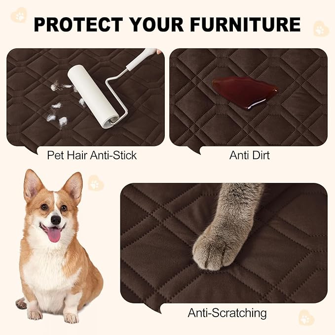 Smiry Waterproof Dog Blanket, 82x82 Inch Soft Pet Bed Cover Reversible, Washable Sofa Couch Furniture Protector for Small Medium Large Dog Puppy Cat, Chocolate/Dark Grey