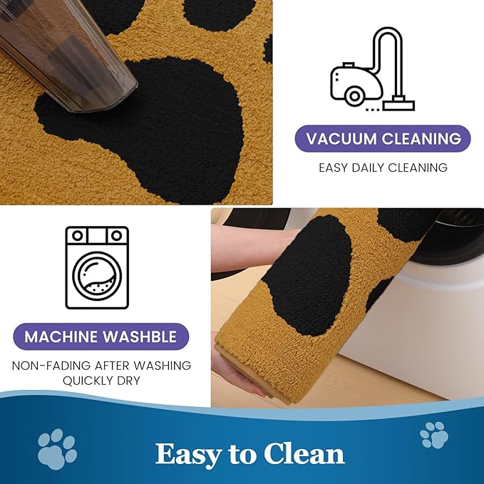 Buganda Dog Door Mat for Muddy Paws, Absorbent Dirt Trapper Washable Indoor Doormats, Non Slip Low-Profile Mud Mat for Dogs, Front Entrance Doormat for Inside Floor (30x20 Inches, Yellow and Black)