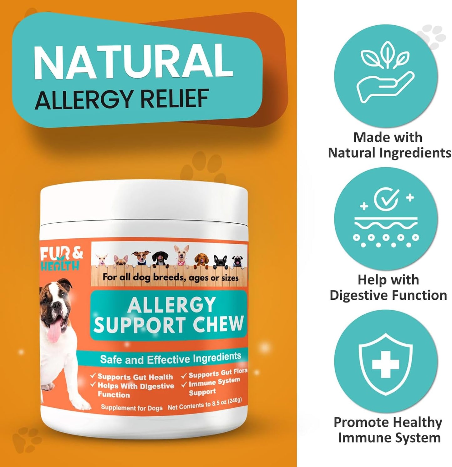 Dog Allergy Relief Chews with Probiotics, Colostrum & Omega-3 - Natural Anti-Itch Support for Seasonal & Food Allergies - Chicken Flavored Immune Supplement (120 Count)