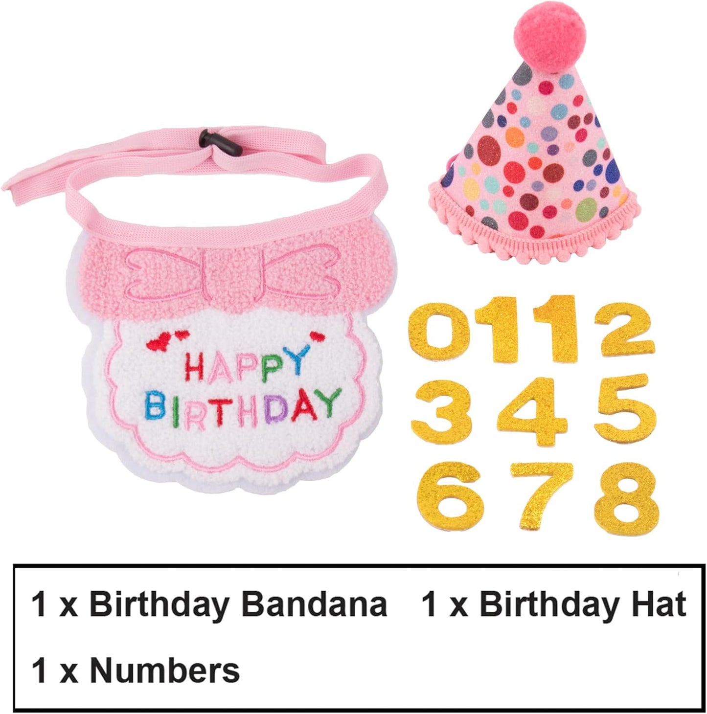 ADOGGYGO Cat Birthday Party Supplies, Pink Girl Cat Kitten Birthday Bandana Hat Numbers Pet Birthday Decorations Outfits