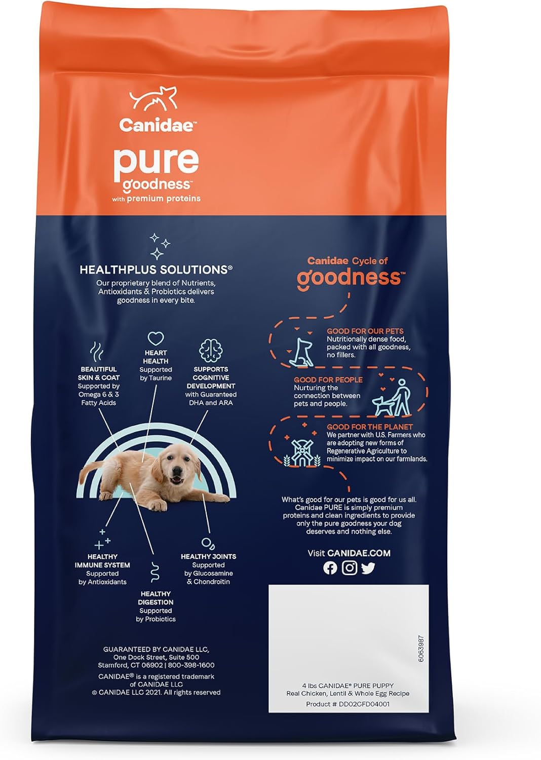 CANIDAE Pure Grain Free Dry Puppy Food, Real Chicken, Lentil & Whole Egg, 4 lbs. (Pack of 2)