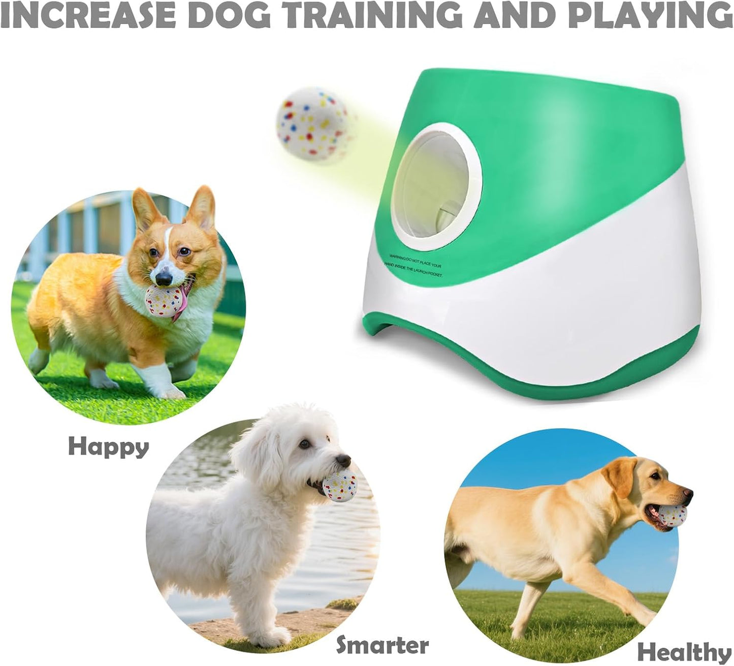 Automatic Dog Ball Launcher for Samll to Medium Dogs, Upgraded Interactive Toy Balls Thrower, Distance Adjustable Mental Stimulating Dog Toys with 4 Etpu Balls 2.2 Inch (Green)