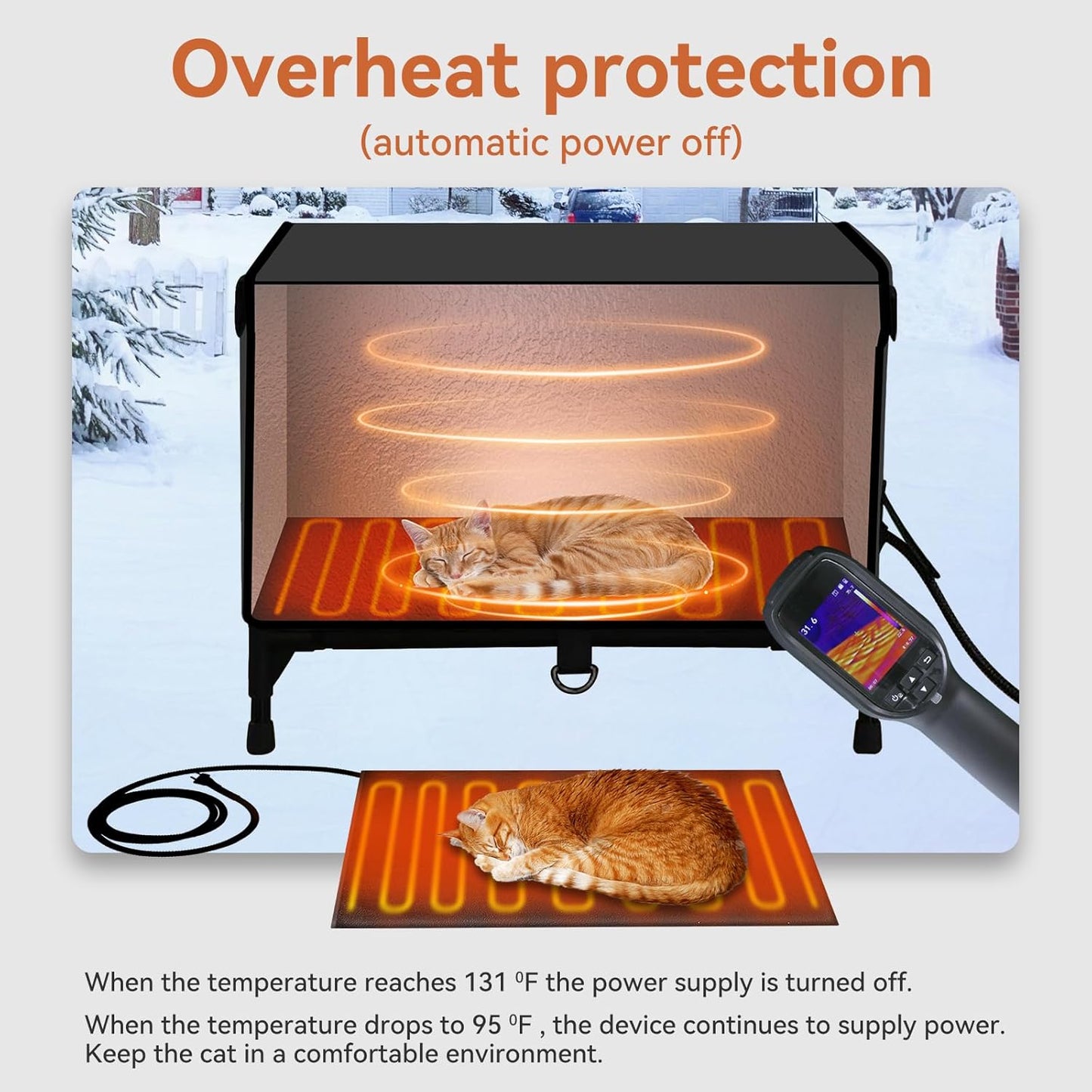 Heated Outdoor Cat House - Large, Weatherproof & Insulated for Multiple Cats (Black)