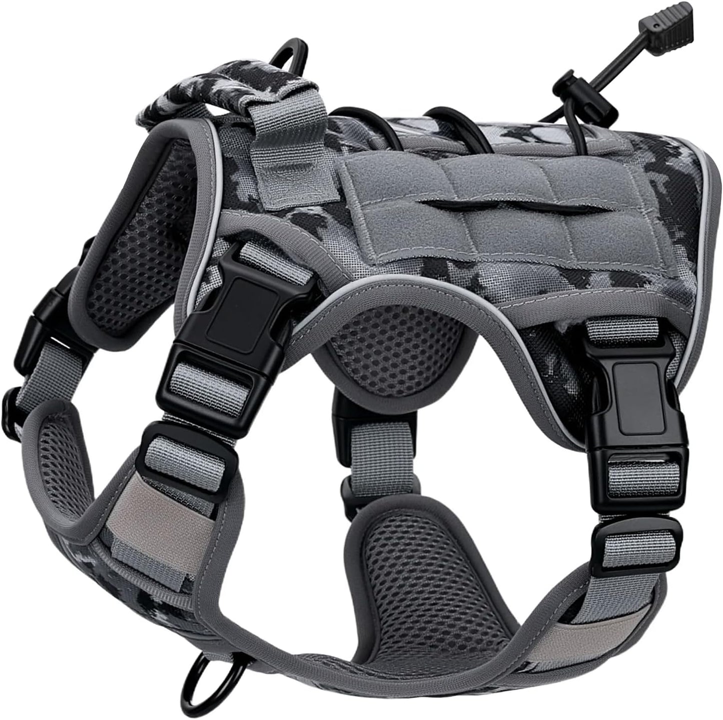 Heavy-Duty Tactical Dog Harness for Large Dogs, No Pull Adjustable Reflective Pet Vest with Molle System, K9 Military-Grade Control for Service Training, Outdoor & 10+ Breeds, Gray Camo, Small