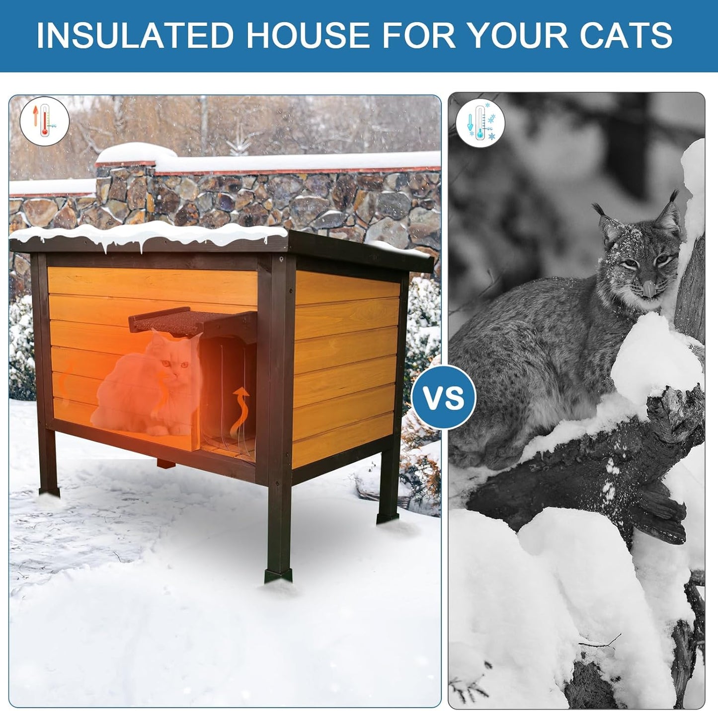 Outdoor Insulated Cat House Feral Cat Enclosure Cat Shelter Weatherproof for Winter with All-Round Foam Escape Door