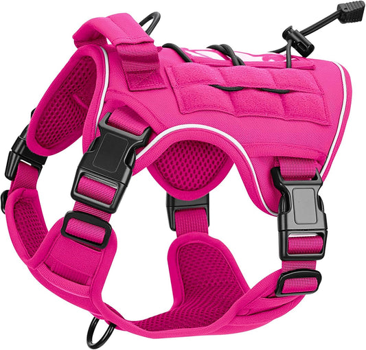 Heavy-Duty Tactical Dog Harness for Large Dogs, No Pull Adjustable Reflective Pet Vest with Molle System, K9 Military-Grade Control for Service Training, Outdoor & 10+ Breeds, Hot Pink, Small