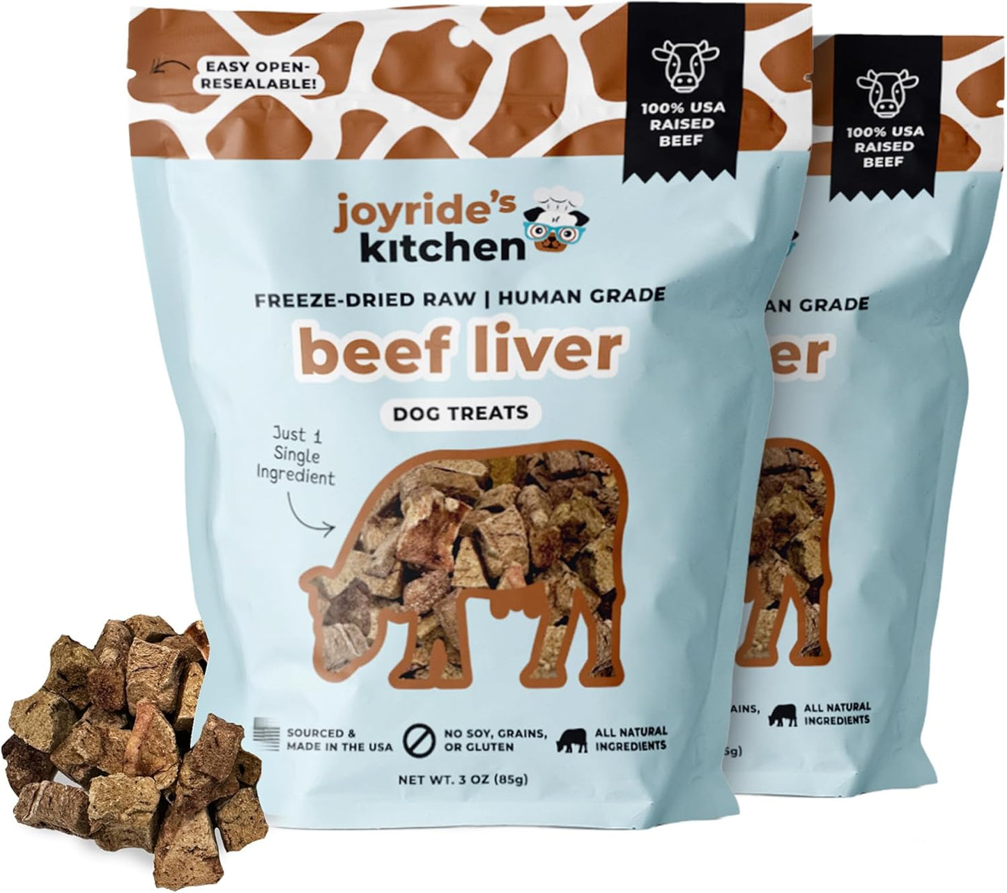 Joyride's Kitchen Freeze-Dried Beef Liver Dog Treats, Single Ingredient, All-Natural, Protein-Rich Dog Training Treats, Made in USA - Perfect for Picky Eaters, Supports Rescue Dogs, Pack of 2
