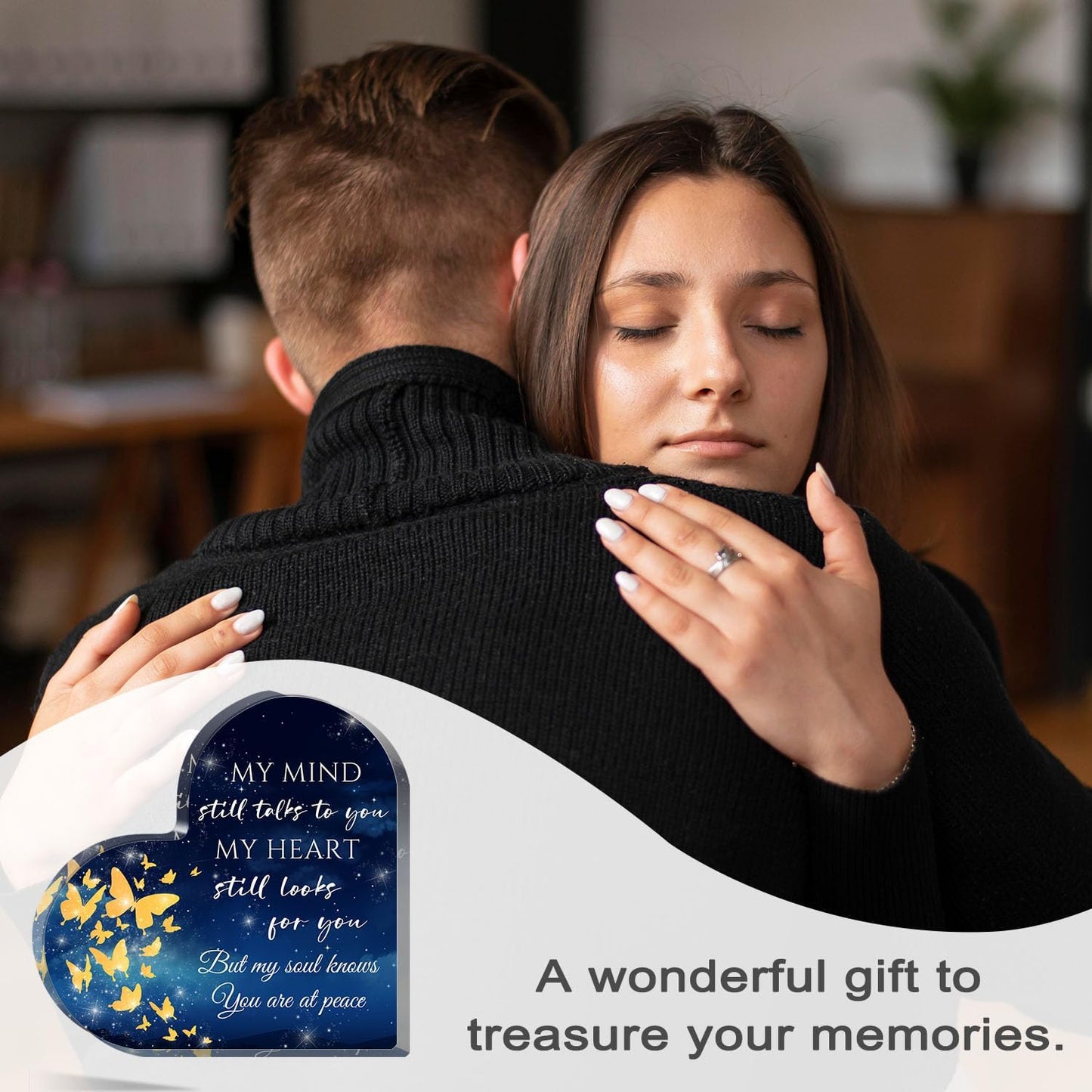 Xendelow Heart-Shaped Acrylic Decor Sign, Sympathy Gift for Loss, 5 x 5 x 0.6 inches