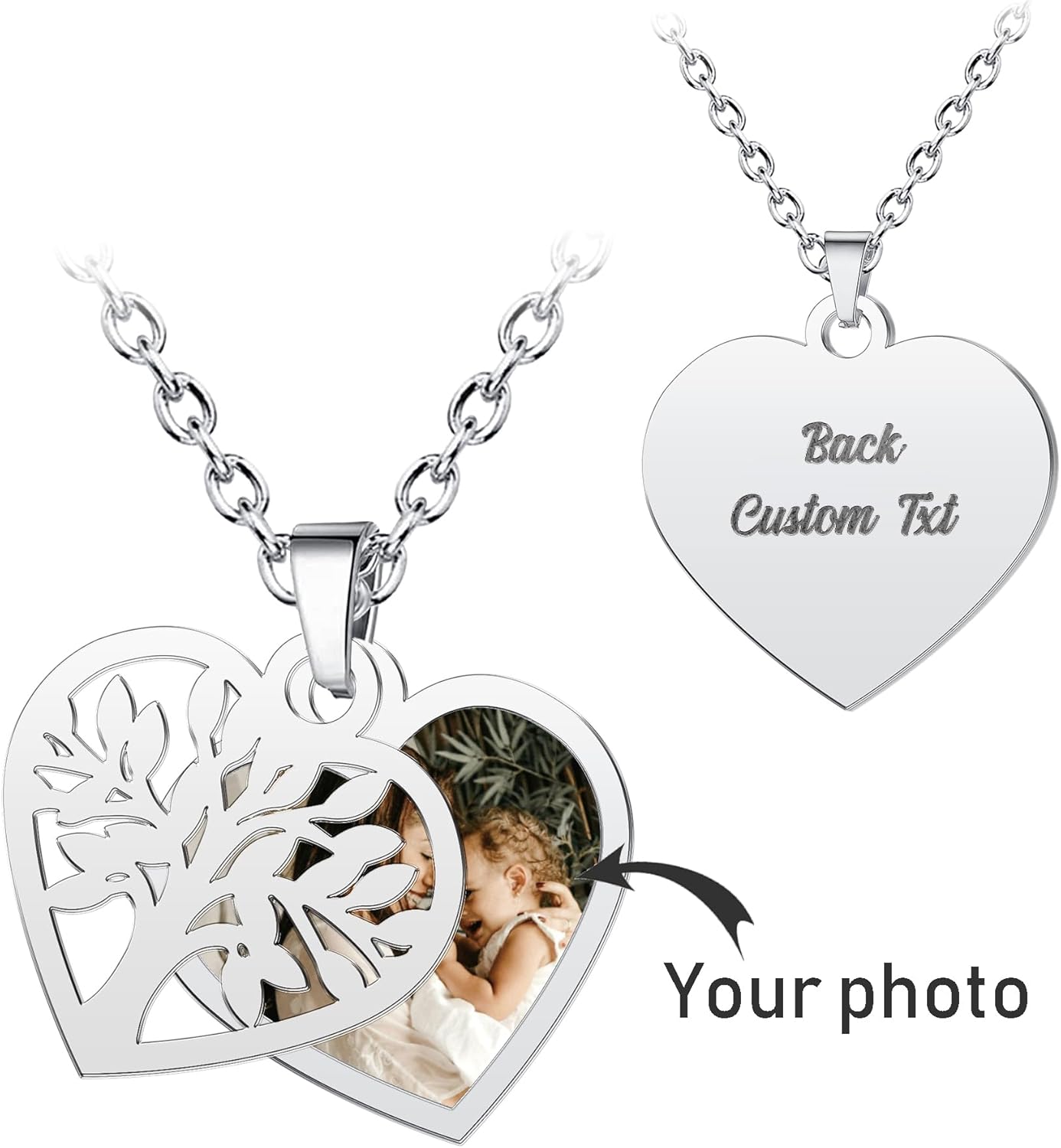 CharmSStory Personalized Photo Necklaces Custom Engraved Name Necklace Memory Keepsake Picture Necklace Pendant Customized Gifts for Women Men