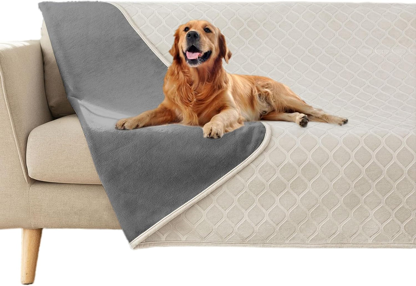 fuguitex Waterproof Dog Blanket Bed Cover Dog Crystal Velvet Moroccan Fuzzy Cozy Plush Pet Blanket Throw Blanket for Couch Sofa(40 * 60 inch, Cream+Grey)