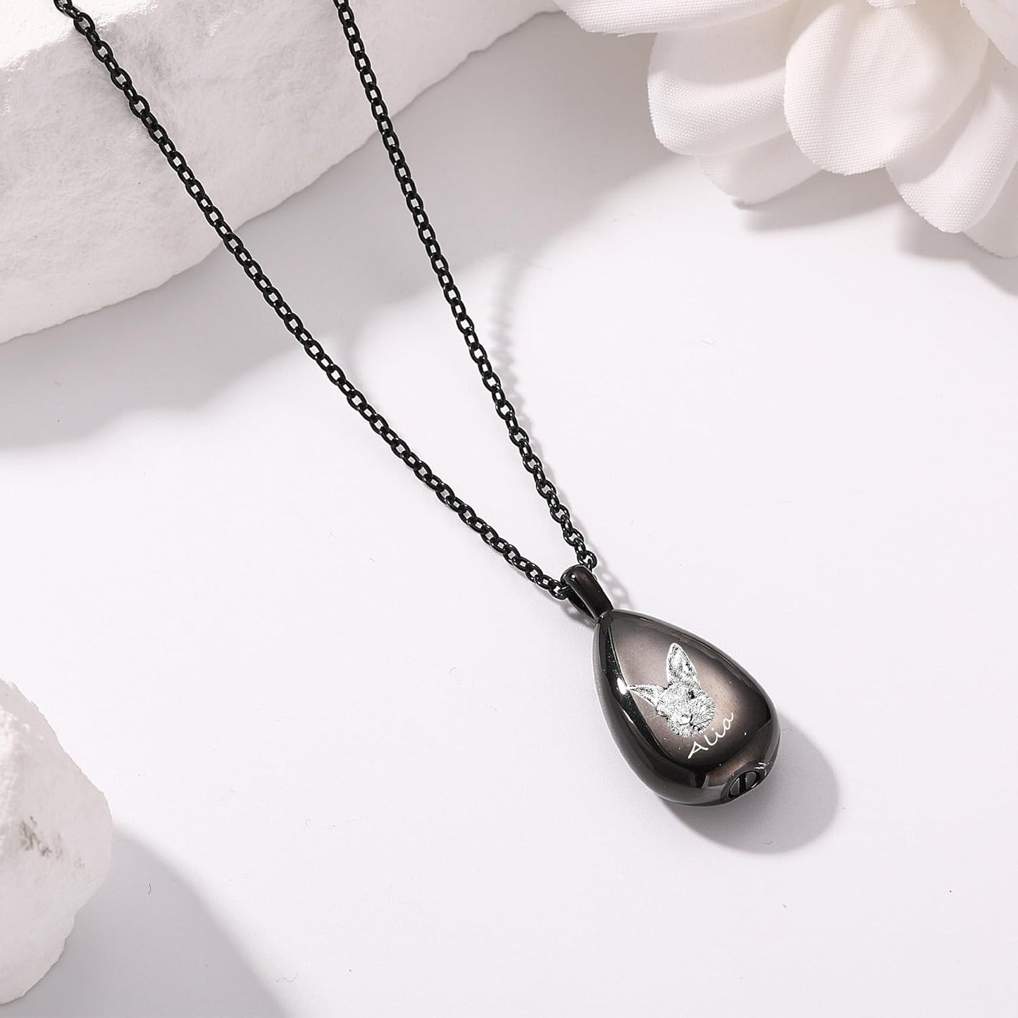 MMXX Personalized Pet Portrait Teardrop Urn Necklace with Name/Photo Stainless Steel Pendant - Cremation Jewelry for Pet Memorial Gifts - Funnel Kit Included